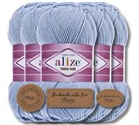 Hobby YARN 3x Etikettenlabel mit Alize Cotton Gold Wolle Premium 5x100g als Set, Yarn, Garn, Sommerwolle, Baumwolle, Strickgarn, Einfarbig, Baby, Kleidung, Schals (40)