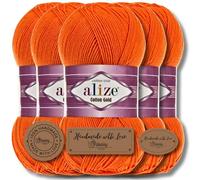 Hobby YARN 3x Etikettenlabel mit Alize Cotton Gold Wolle Premium 5x100g als Set, Yarn, Garn, Sommerwolle, Baumwolle, Strickgarn, Einfarbig, Baby, Kleidung, Schals (Orange - 37)