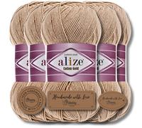 Hobby YARN 3x Etikettenlabel mit Alize Cotton Gold Wolle Premium 5x100g als Set, Yarn, Garn, Sommerwolle, Baumwolle, Strickgarn, Einfarbig, Baby, Kleidung, Schals (Beige - 262)