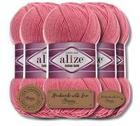 Hobby YARN 3x Etikettenlabel mit Alize Cotton Gold Wolle Premium 5x100g als Set, Yarn, Garn, Sommerwolle, Baumwolle, Strickgarn, Einfarbig, Baby, Kleidung, Schals (Candy Pink - 33)