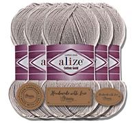 Hobby YARN 3x Etikettenlabel mit Alize Cotton Gold Wolle Premium 5x100g als Set, Yarn, Garn, Sommerwolle, Baumwolle, Strickgarn, Einfarbig, Baby, Kleidung, Schals (Grey - 200)