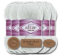 Hobby YARN 3x Etikettenlabel mit Alize Cotton Gold Wolle Premium 5x100g als Set, Yarn, Garn, Sommerwolle, Baumwolle, Strickgarn, Einfarbig, Baby, Kleidung, Schals (Pastel Grey - 533)