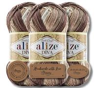 Hobby YARN 3x Etikettenlabel mit Alize Diva Batik Wolle 3 x 100g als Set, Garn, Yarn, Strickgarn mit Farbverlauf, Baby, Akzente, Accessoire, zum Häkeln, Stricken, Kleidung (1815)