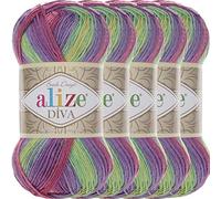 Hobby YARN 3x Etikettenlabel mit Alize Diva Batik Wolle 5 x 100g als Set, Garn, Yarn, Strickgarn mit Farbverlauf, Baby, Akzente, Accessoire, zum Häkeln, Stricken, Kleidung (3241)