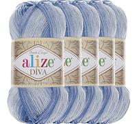 Hobby YARN 3x Etikettenlabel mit Alize Diva Batik Wolle 5 x 100g als Set, Garn, Yarn, Strickgarn mit Farbverlauf, Baby, Akzente, Accessoire, zum Häkeln, Stricken, Kleidung (3282)