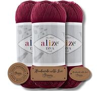 Hobby YARN 3x Etikettenlabel mit Alize Diva Fine Wolle 3 x 100g als Set, Garn, Yarn, Strickgarn, Einfarbig, Unifarben, Baby, Akzente, Accessoire, zum Häkeln, Stricken, Kleidung (57)