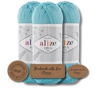 Hobby YARN 3x Etikettenlabel mit Alize Diva Fine Wolle 3 x 100g als Set, Garn, Yarn, Strickgarn, Einfarbig, Unifarben, Baby, Akzente, Accessoire, zum Häkeln, Stricken, Kleidung (376)