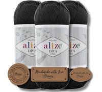 Hobby YARN 3x Etikettenlabel mit Alize Diva Fine Wolle 3 x 100g als Set, Garn, Yarn, Strickgarn, Einfarbig, Unifarben, Baby, Akzente, Accessoire, zum Häkeln, Stricken, Kleidung (60)