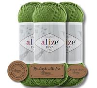 Hobby YARN 3x Etikettenlabel mit Alize Diva Fine Wolle 3 x 100g als Set, Garn, Yarn, Strickgarn, Einfarbig, Unifarben, Baby, Akzente, Accessoire, zum Häkeln, Stricken, Kleidung (210)