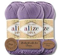 Hobby YARN 3x Etikettenlabel mit Alize Diva Wolle 3 x 100g als Set, Garn, Yarn, Strickgarn, Einfarbig, Unifarben, Baby, Akzente, Accessoire, zum Häkeln, Stricken, Kleidung (622)