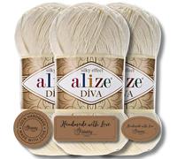 Hobby YARN 3x Etikettenlabel mit Alize Diva Wolle 3 x 100g als Set, Garn, Yarn, Strickgarn, Einfarbig, Unifarben, Baby, Akzente, Accessoire, zum Häkeln, Stricken, Kleidung (383)