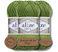 Hobby YARN 3x Etikettenlabel mit Alize Diva Wolle 3 x 100g als Set, Garn, Yarn, Strickgarn, Einfarbig, Unifarben, Baby, Akzente, Accessoire, zum Häkeln, Stricken, Kleidung (210)