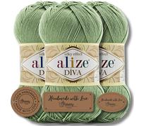 Hobby YARN 3x Etikettenlabel mit Alize Diva Wolle 3 x 100g als Set, Garn, Yarn, Strickgarn, Einfarbig, Unifarben, Baby, Akzente, Accessoire, zum Häkeln, Stricken, Kleidung (852)