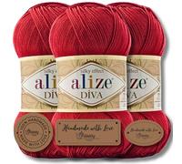 Hobby YARN 3x Etikettenlabel mit Alize Diva Wolle 3 x 100g als Set, Garn, Yarn, Strickgarn, Einfarbig, Unifarben, Baby, Akzente, Accessoire, zum Häkeln, Stricken, Kleidung (106)
