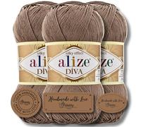 Hobby YARN 3x Etikettenlabel mit Alize Diva Wolle 3 x 100g als Set, Garn, Yarn, Strickgarn, Einfarbig, Unifarben, Baby, Akzente, Accessoire, zum Häkeln, Stricken, Kleidung (688)