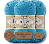 Hobby YARN 3x Etikettenlabel mit Alize Diva Wolle 3 x 100g als Set, Garn, Yarn, Strickgarn, Einfarbig, Unifarben, Baby, Akzente, Accessoire, zum Häkeln, Stricken, Kleidung (245)