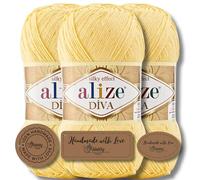 Hobby YARN 3x Etikettenlabel mit Alize Diva Wolle 3 x 100g als Set, Garn, Yarn, Strickgarn, Einfarbig, Unifarben, Baby, Akzente, Accessoire, zum Häkeln, Stricken, Kleidung (187)