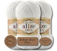 Hobby YARN 3x Etikettenlabel mit Alize Diva Wolle 3 x 100g als Set, Garn, Yarn, Strickgarn, Einfarbig, Unifarben, Baby, Akzente, Accessoire, zum Häkeln, Stricken, Kleidung (55)