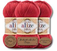 Hobby YARN 3x Etikettenlabel mit Alize Diva Wolle 3 x 100g als Set, Garn, Yarn, Strickgarn, Einfarbig, Unifarben, Baby, Akzente, Accessoire, zum Häkeln, Stricken, Kleidung (105)