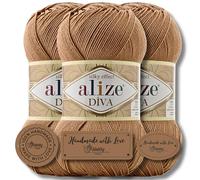 Hobby YARN 3x Etikettenlabel mit Alize Diva Wolle 3 x 100g als Set, Garn, Yarn, Strickgarn, Einfarbig, Unifarben, Baby, Akzente, Accessoire, zum Häkeln, Stricken, Kleidung (261)