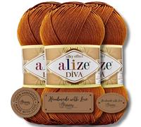 Hobby YARN 3x Etikettenlabel mit Alize Diva Wolle 3 x 100g als Set, Garn, Yarn, Strickgarn, Einfarbig, Unifarben, Baby, Akzente, Accessoire, zum Häkeln, Stricken, Kleidung (234)