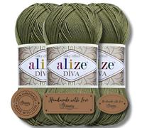 Hobby YARN 3x Etikettenlabel mit Alize Diva Wolle 3 x 100g als Set, Garn, Yarn, Strickgarn, Einfarbig, Unifarben, Baby, Akzente, Accessoire, zum Häkeln, Stricken, Kleidung (273)