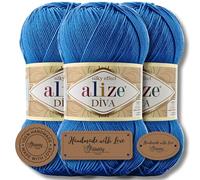 Hobby YARN 3x Etikettenlabel mit Alize Diva Wolle 3 x 100g als Set, Garn, Yarn, Strickgarn, Einfarbig, Unifarben, Baby, Akzente, Accessoire, zum Häkeln, Stricken, Kleidung (132)