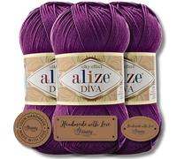 Hobby YARN 3x Etikettenlabel mit Alize Diva Wolle 3 x 100g als Set, Garn, Yarn, Strickgarn, Einfarbig, Unifarben, Baby, Akzente, Accessoire, zum Häkeln, Stricken, Kleidung (297)