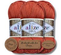 Hobby YARN 3x Etikettenlabel mit Alize Diva Wolle 3 x 100g als Set, Garn, Yarn, Strickgarn, Einfarbig, Unifarben, Baby, Akzente, Accessoire, zum Häkeln, Stricken, Kleidung (36)