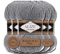 Hobby YARN 3x Etikettenlabel mit Alize Lanagold Wolle Premium 5x100g als Set, Yarn, Garn, Strickgarn, Einfarbig, Baby, zum Häkeln, Stricken, Kleidung, Schals (Light Grey DUE - 651)