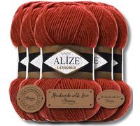 Hobby YARN 3x Etikettenlabel mit Alize Lanagold Wolle Premium 5x100g als Set, Yarn, Garn, Strickgarn, Einfarbig, Baby, zum Häkeln, Stricken, Kleidung, Schals (Terra - 36)