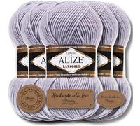 Hobby YARN 3x Etikettenlabel mit Alize Lanagold Wolle Premium 5x100g als Set, Yarn, Garn, Strickgarn, Einfarbig, Baby, zum Häkeln, Stricken, Kleidung, Schals (Grey - 200)
