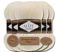 Hobby YARN 3x Etikettenlabel mit Alize Lanagold Wolle Premium 5x100g als Set, Yarn, Garn, Strickgarn, Einfarbig, Baby, zum Häkeln, Stricken, Kleidung, Schals (Cream - 1)