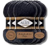 Hobby YARN 3x Etikettenlabel mit Alize Lanagold Wolle Premium 5x100g als Set, Yarn, Garn, Strickgarn, Einfarbig, Baby, zum Häkeln, Stricken, Kleidung, Schals (Black - 60)