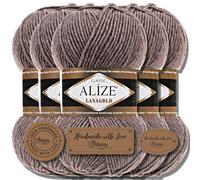Hobby YARN 3x Etikettenlabel mit Alize Lanagold Wolle Premium 5x100g als Set, Yarn, Garn, Strickgarn, Einfarbig, Baby, zum Häkeln, Stricken, Kleidung, Schals (Cocoa - 240)