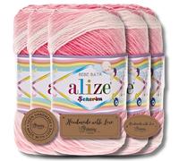 Hobby YARN 3x Etikettenlabel mit Alize Sekerim Bebe Batik Wolle Premium 5x100g als Set, Yarn, Garn, Strickgarn, Farbverlauf, Babywolle zum Häkeln, Stricken, Kleidung, Schals (2126)