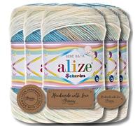 Hobby YARN 3x Etikettenlabel mit Alize Sekerim Bebe Batik Wolle Premium 5x100g als Set, Yarn, Garn, Strickgarn, Farbverlauf, Babywolle zum Häkeln, Stricken, Kleidung, Schals (4398)