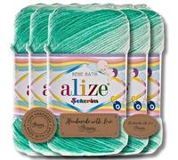 Hobby YARN 3x Etikettenlabel mit Alize Sekerim Bebe Batik Wolle Premium 5x100g als Set, Yarn, Garn, Strickgarn, Farbverlauf, Babywolle zum Häkeln, Stricken, Kleidung, Schals (6317)