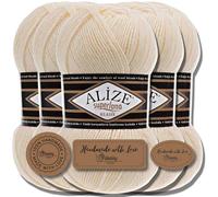 Hobby YARN 3x Etikettenlabel mit Alize Superlana Klasik Wolle Premium 5x100g als Set, Yarn, Garn, Strickgarn, Einfarbig, Baby, zum Häkeln, Stricken, Kleidung, Schals (Cream - 1)