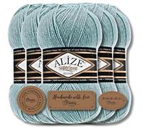 Hobby YARN 3x Etikettenlabel mit Alize Superlana Klasik Wolle Premium 5x100g als Set, Yarn, Garn, Strickgarn, Einfarbig, Baby, zum Häkeln, Stricken, Kleidung, Schals (Light Aqua - 463)