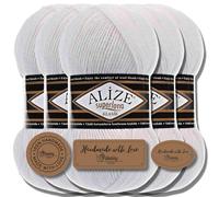 Hobby YARN 3x Etikettenlabel mit Alize Superlana Klasik Wolle Premium 5x100g als Set, Yarn, Garn, Strickgarn, Einfarbig, Baby, zum Häkeln, Stricken, Kleidung, Schals (White - 55)