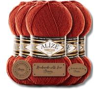 Hobby YARN 3x Etikettenlabel mit Alize Superlana Klasik Wolle Premium 5x100g als Set, Yarn, Garn, Strickgarn, Einfarbig, Baby, zum Häkeln, Stricken, Kleidung, Schals (Terra - 36)