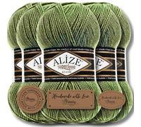 Hobby YARN 3x Etikettenlabel mit Alize Superlana Klasik Wolle Premium 5x100g als Set, Yarn, Garn, Strickgarn, Einfarbig, Baby, zum Häkeln, Stricken, Kleidung, Schals (Olive - 620)