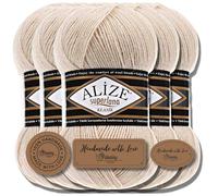Hobby YARN 3x Etikettenlabel mit Alize Superlana Klasik Wolle Premium 5x100g als Set, Yarn, Garn, Strickgarn, Einfarbig, Baby, zum Häkeln, Stricken, Kleidung, Schals (Honey - 310)