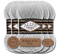 Hobby YARN 3x Etikettenlabel mit Alize Superlana Klasik Wolle Premium 5x100g als Set, Yarn, Garn, Strickgarn, Einfarbig, Baby, zum Häkeln, Stricken, Kleidung, Schals (Sea Shell - 168)