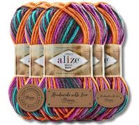 Hobby YARN 3x Etikettenlabel mit Alize Superlana Maxi Batik Wolle Premium 5x100g als Set, Yarn, Garn, Strickgarn mit Farbverlauf, Baby, zum Häkeln, Stricken, Kleidung, Schals (8025)