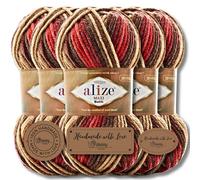 Hobby YARN 3x Etikettenlabel mit Alize Superlana Maxi Batik Wolle Premium 5x100g als Set, Yarn, Garn, Strickgarn mit Farbverlauf, Baby, zum Häkeln, Stricken, Kleidung, Schals (7802)