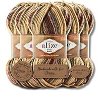 Hobby YARN 3x Etikettenlabel mit Alize Superlana Maxi Batik Wolle Premium 5x100g als Set, Yarn, Garn, Strickgarn mit Farbverlauf, Baby, zum Häkeln, Stricken, Kleidung, Schals (7804)