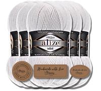 Hobby YARN 3x Etikettenlabel mit Alize Superlana Midi Wolle Premium 5x100g als Set, Yarn, Garn, Strickgarn, Einfarbig, Baby, zum Häkeln, Stricken, Kleidung, Schals (White | 55)