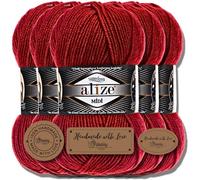 Hobby YARN 3x Etikettenlabel mit Alize Superlana Midi Wolle Premium 5x100g als Set, Yarn, Garn, Strickgarn, Einfarbig, Baby, zum Häkeln, Stricken, Kleidung, Schals (Red | 56)
